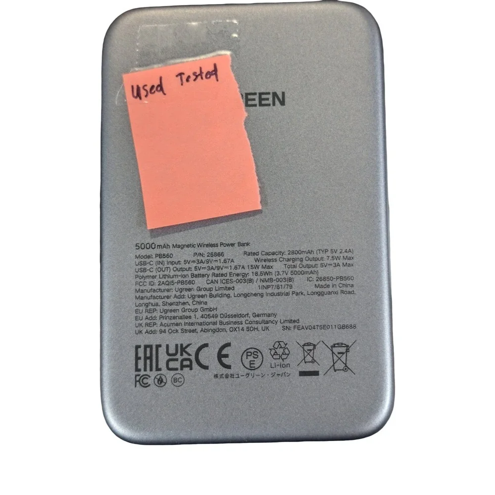 Nn6U Ugreen Magnetic Wireless Fast Charging 15W Power Bank 5000mAh Used Read⬇️